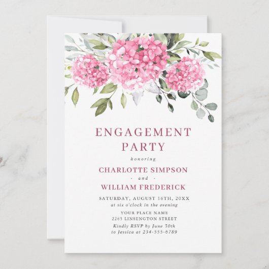 Elegante Waterverf Pink Hydrangea ENGAGEMENT PARTY Kaart (Voorkant)