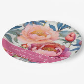 Elegante Waterverf Pioen Bloemen Bruiloft Papieren Bordje (Gekanteld)