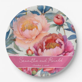 Elegante Waterverf Pioen Bloemen Bruiloft Papieren Bordje