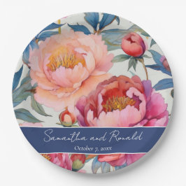 Elegante Waterverf Pioen Bloemen Bruiloft Papieren Bordje