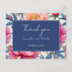 Elegante Waterverf Pioen Bloemen Trouw Dank Je Briefkaart