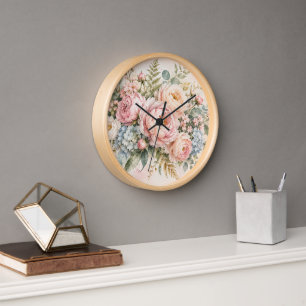 Elegante Waterverf Pioen Bloemenkleed Wandklok – P