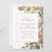 Elegante Waterverf Pioen Bruiloft Uitnodiging (Voorkant)