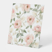 Elegante Waterverf pioen en Roos bloemenpatroon Reclamebord Met Voetstuk (Voorkant)