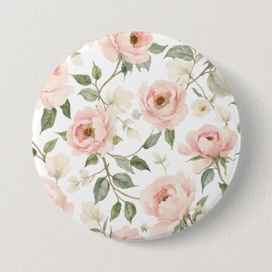 Elegante Waterverf pioen en Roos bloemenpatroon Ronde Button 7,6 Cm (Voorkant)