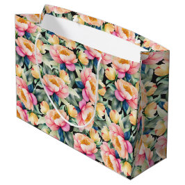 Elegante Waterverf Pioen op Zwart Groot Cadeauzakje