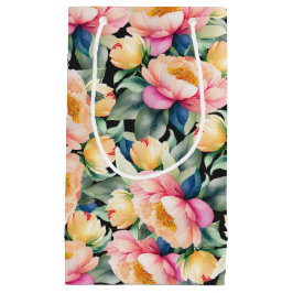 Elegante Waterverf Pioen op Zwart Klein Cadeauzakje