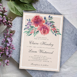 Elegante Waterverf Pioen Rozen Bruiloft Kaart