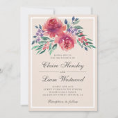 Elegante Waterverf Pioen Rozen Bruiloft Kaart (Voorkant)