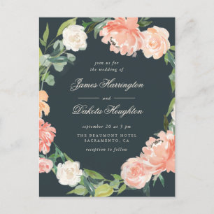 Elegante Waterverf pioenen & eucalyptus bruiloft Uitnodiging Briefkaart