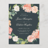 Elegante Waterverf pioenen & eucalyptus bruiloft Uitnodiging Briefkaart (Voorkant)