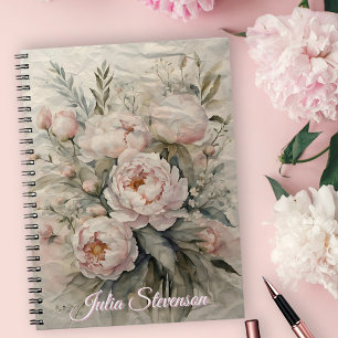 Elegante Waterverf pioenen met pastelgroen Notitieboek