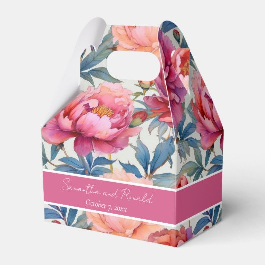 Elegante Waterverf pioenenbloemen gunstboxen Bedankdoosjes (Voorkant Zijde)