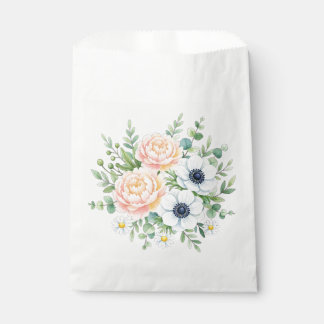Elegante waterverf pioenroos en witte anemoon bloe bedankzakje