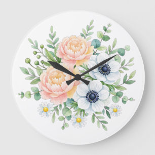 Elegante waterverf pioenroos en witte anemoon bloe grote klok