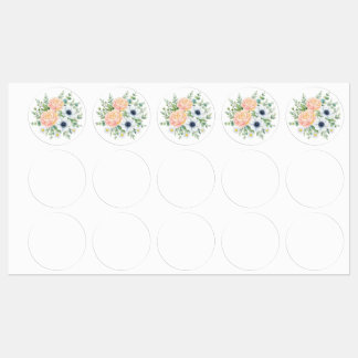Elegante waterverf pioenroos en witte anemoon bloe labels