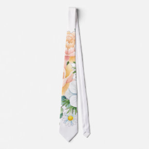 Elegante waterverf pioenroos en witte anemoon bloe stropdas
