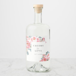 Elegante Waterverf pioenrozen bruiloft Likeurfles Etiket