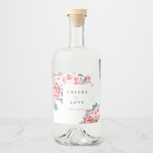 Elegante Waterverf pioenrozen bruiloft Likeurfles Etiket (Voorkant)