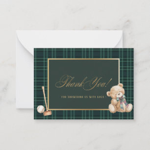 Elegante Waterverf Plaid teddybeer preppy Notitiekaartje