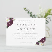 Elegante Waterverf Plum Floral Corners Wedding Kaart (Staand voorkant)