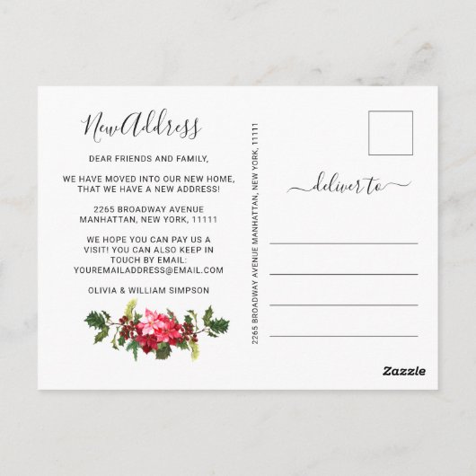 Elegante Waterverf Poinsettia Bewegende aankondigi Briefkaart (Achterkant)