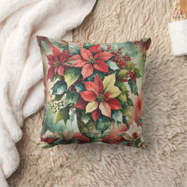 Elegante Waterverf Poinsettia Boeket Kussen