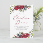 Elegante Waterverf Poinsettia Kerstdiner Kaart (Staand voorkant)