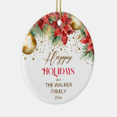 Elegante waterverf poinsettia Kerstfoto Keramisch Ornament (Rechts)