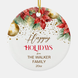 Elegante waterverf poinsettia Kerstfoto Keramisch Ornament