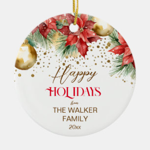 Elegante waterverf poinsettia Kerstfoto Keramisch Ornament