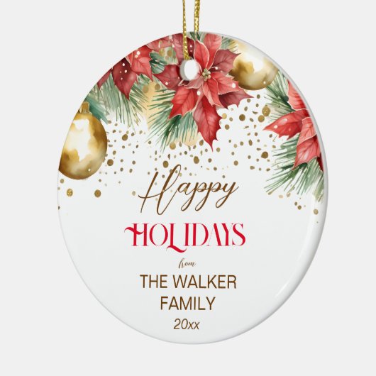 Elegante waterverf poinsettia Kerstfoto Keramisch Ornament (Links)