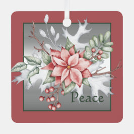 Elegante waterverf poinsettia kerstkaart op maat metalen ornament