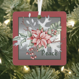 Elegante waterverf poinsettia kerstkaart op maat metalen ornament