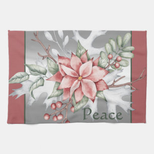 Elegante waterverf poinsettia kerstkaart op maat theedoek