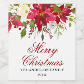 Elegante Waterverf Poinsettia Kerstmis Wijn Etiket (Enkel label)