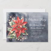 Elegante Waterverf Poinsettia Lights Christmas Kaart (Voorkant)