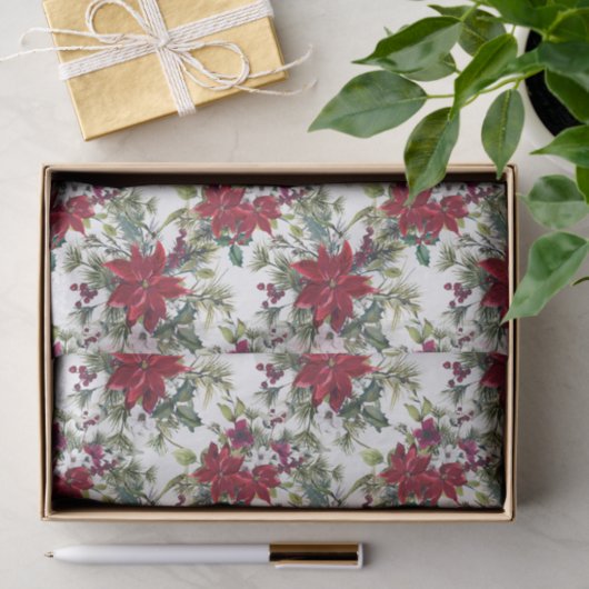 Elegante Waterverf Poinsettia Patroon Vakantie Tissuepapier (Geschenk)