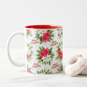 Elegante Waterverf Poinsettia Prettig Kerstfeest Tweekleurige Koffiemok