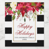 Elegante waterverf poinsettia vakantie gestreept wijn etiket (Enkel label)