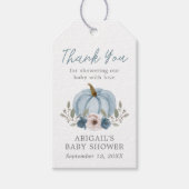 Elegante Waterverf Pompoen Baby shower Blauw Favor Cadeaulabel (Voorkant)