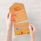 Elegante Waterverf Pompoen Bloemen Bruiloft RSVP All In One Uitnodiging (Afscheurbaar)