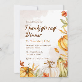 Elegante Waterverf Pompoen Thanksgiving Diner  Kaart