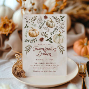 Elegante waterverf pompoen Thanksgiving uitnodigin Kaart