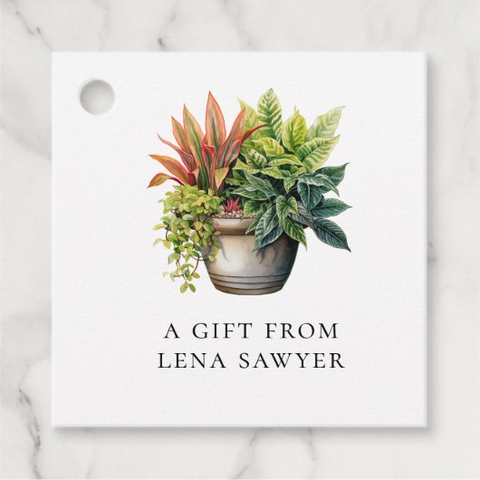 Elegante Waterverf Potplant Botanisch Cadeau Bedankjes Labels (Voorkant)