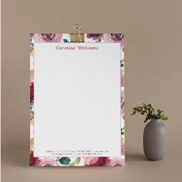 Elegante Waterverf Purple Flowers Typografie Naam Briefhoofd