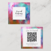 Elegante Waterverf QR Code Kleurrijke Patroon Mode Vierkante Visitekaartje (Voorkant / Achterkant)