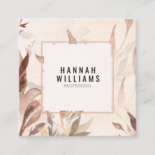Elegante Waterverf QR Code Terracotta Floral Vierkante Visitekaartje (Voorkant)