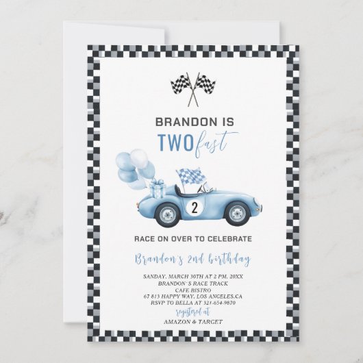 Elegante Waterverf raceauto 2e verjaardagsfeest Kaart (Voorkant)