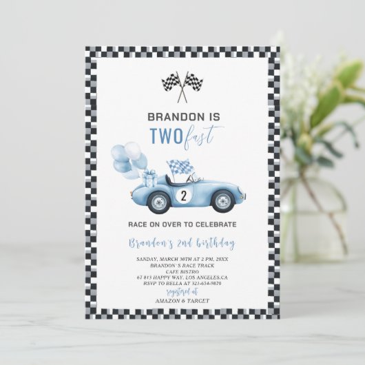 Elegante Waterverf raceauto 2e verjaardagsfeest Kaart (Staand voorkant)